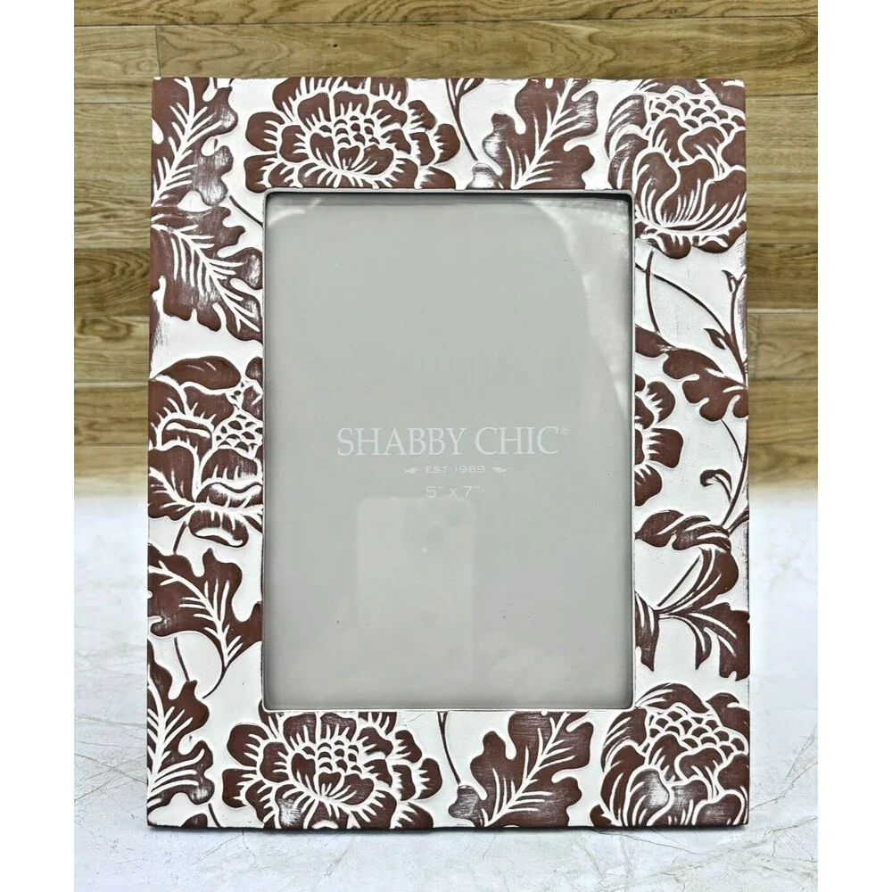 Shabby Chic 5x7 Photo Frame Cottage Distressed Whitewashed Relief Botanical NEW!